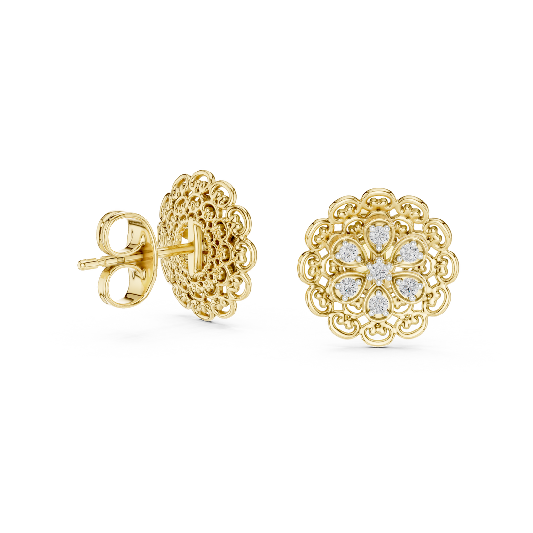 The Vintage Filigree Moissanite Flower Stud Earrings