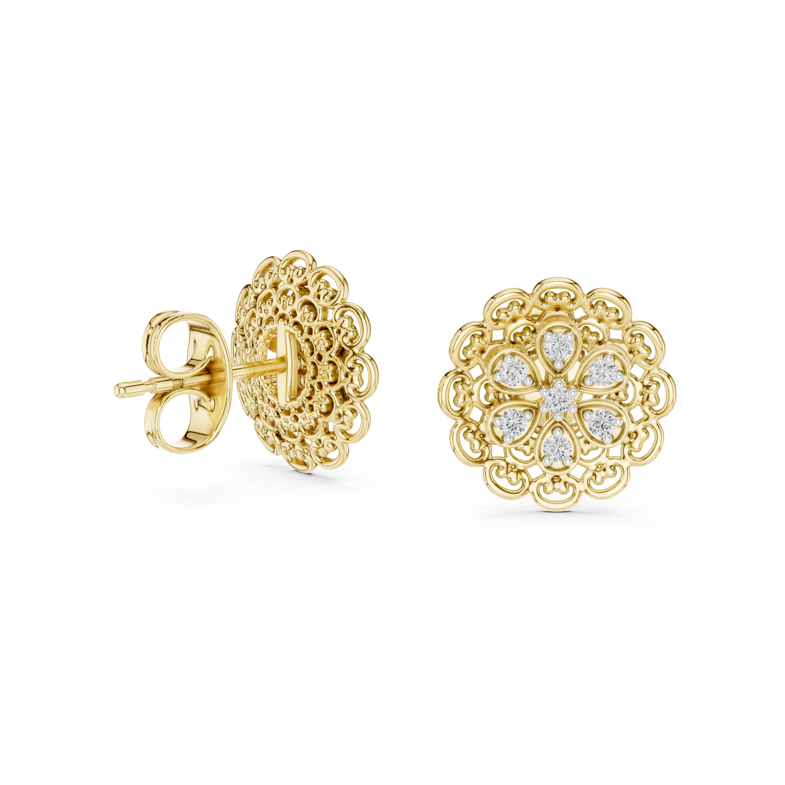 The Vintage Filigree Moissanite Flower Stud Earrings