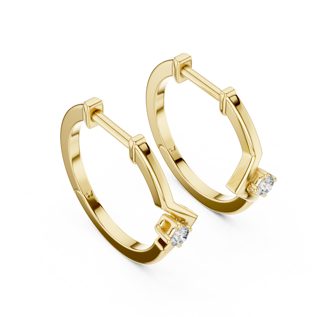The Geo-Spark Moissanite Geometric Huggie Hoops